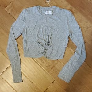 Grey long sleeve twist front crop top